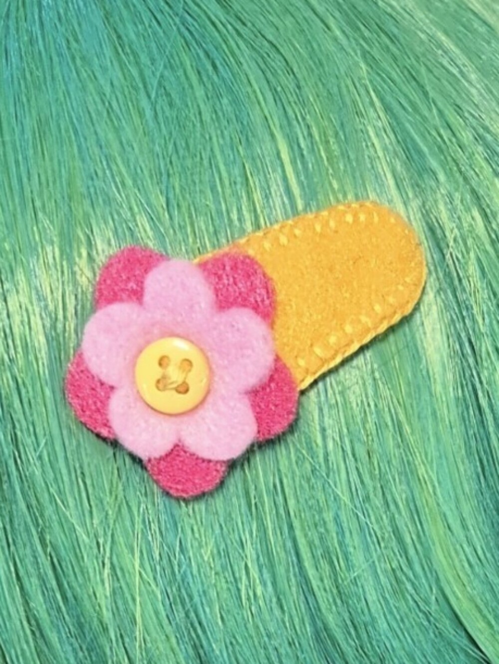 Handmade Pink Felt Flower Hair Clip With Button